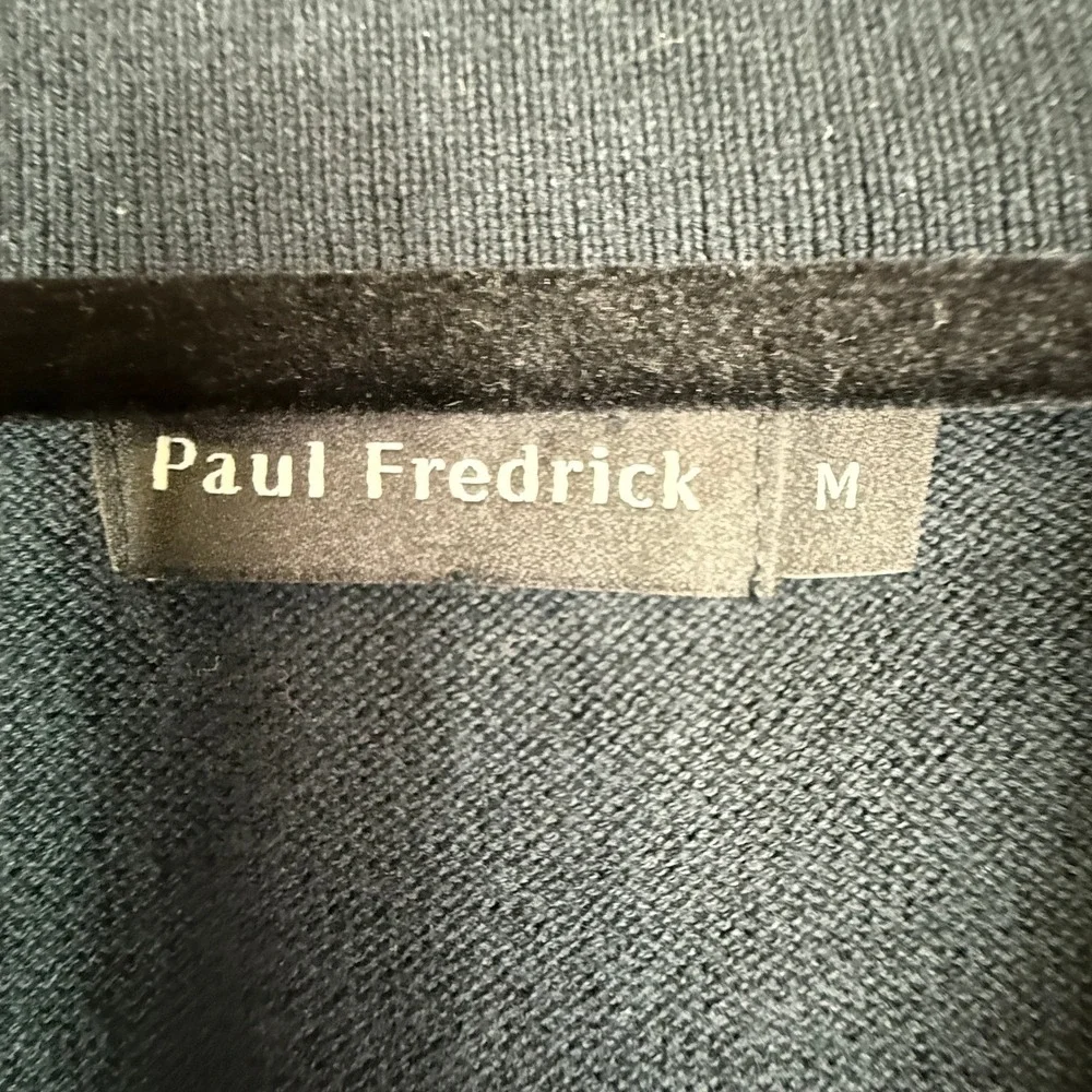 Paul Fredrick Mens Black‎ Quarter Zip Long Sleeve Polo Sweater Striped Trim Sz M